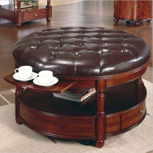 Brown Leather Ottoman Coffee Tables With Storages (Photo 7 of 20)