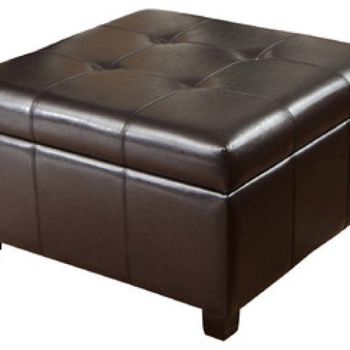 Brown Leather Hide Round Ottomans (Photo 10 of 20)