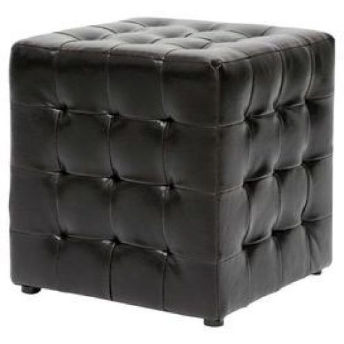 Black Faux Leather Column Tufted Ottomans (Photo 3 of 20)