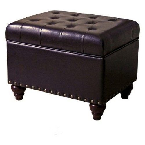 Black Faux Leather Column Tufted Ottomans (Photo 6 of 20)