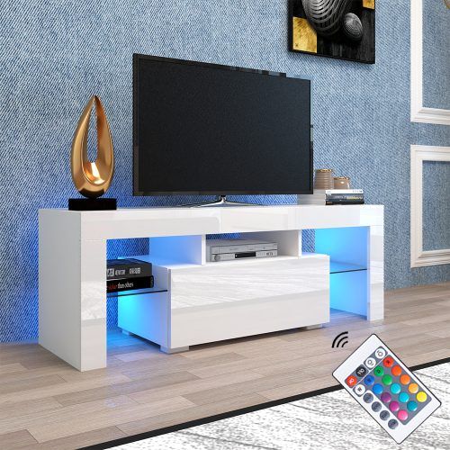 Ktaxon Modern High Gloss Tv Stands With Led Drawer And Shelves (Photo 1 of 20)