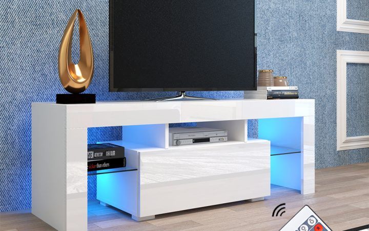2024 Best of Ktaxon Modern High Gloss Tv Stands with Led Drawer and Shelves