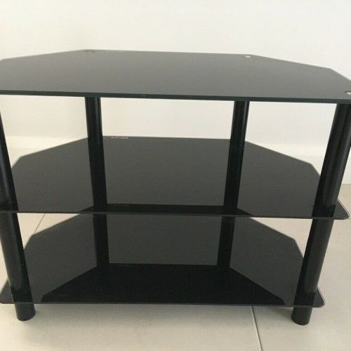 Rfiver Black Tabletop Tv Stands Glass Base (Photo 14 of 20)
