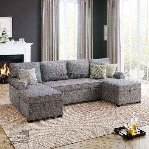 U-Shaped Sectional Sofa With Pull-Out Bed (Photo 10 of 20)