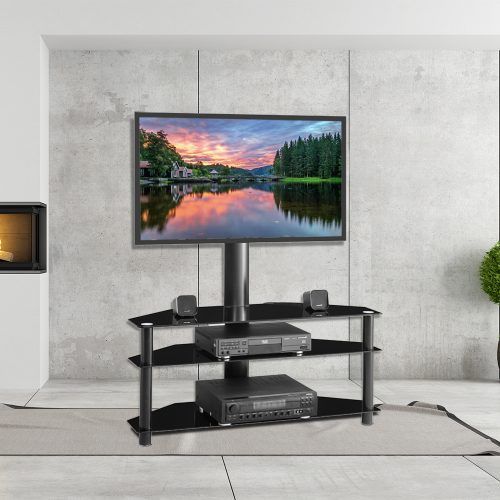 Floor Tv Stands With Swivel Mount And Tempered Glass Shelves For Storage (Photo 20 of 20)
