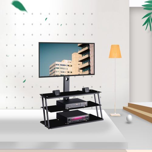 Whalen Furniture Black Tv Stands For 65" Flat Panel Tvs With Tempered Glass Shelves (Photo 2 of 20)