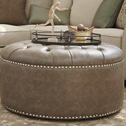 Round Gray Faux Leather Ottomans With Pull Tab (Photo 8 of 20)