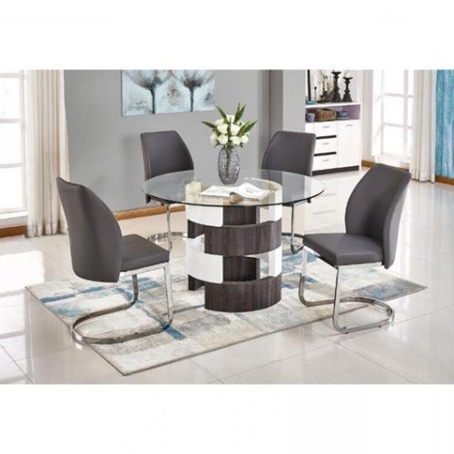 Valencia 5 Piece Round Dining Sets With Uph Seat Side Chairs (Photo 17 of 20)