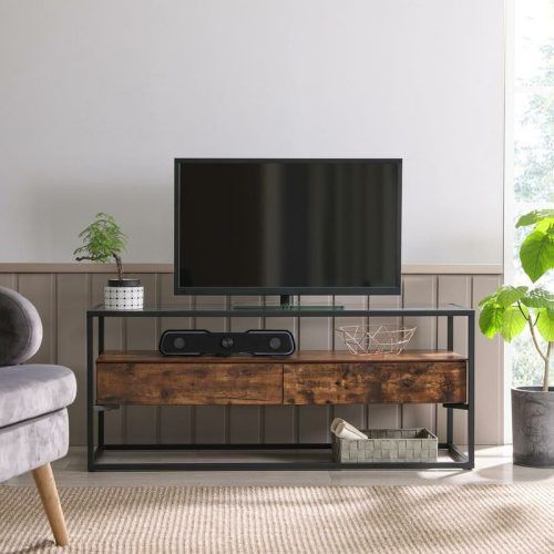 Tv Stands Cabinet Media Console Shelves 2 Drawers With Led Light (Photo 2 of 20)