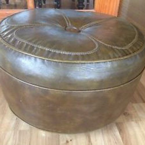 Brown Leather Round Pouf Ottomans (Photo 4 of 20)