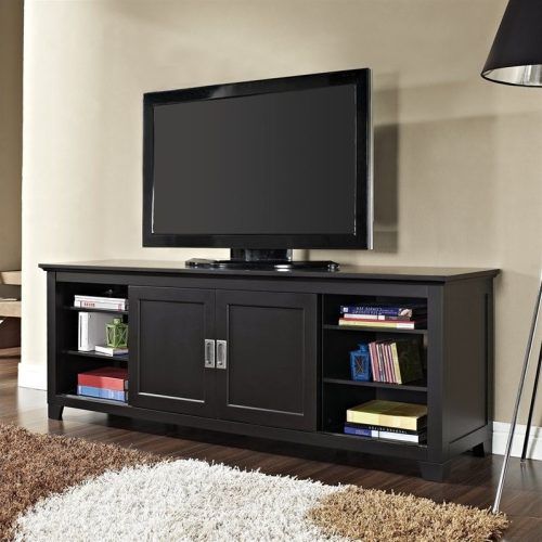 Dark Brown Tv Cabinets With 2 Sliding Doors And Drawer (Photo 13 of 20)