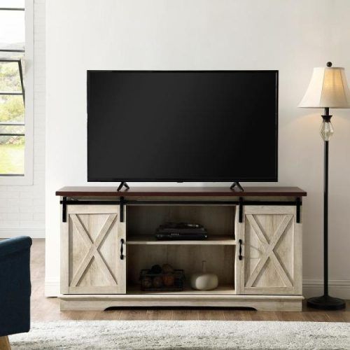 Tv Stands With Sliding Barn Door Console In Rustic Oak (Photo 12 of 20)