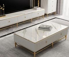 2024 Latest Faux Marble Gold Coffee Tables