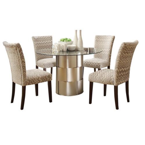 Valencia 5 Piece Round Dining Sets With Uph Seat Side Chairs (Photo 10 of 20)