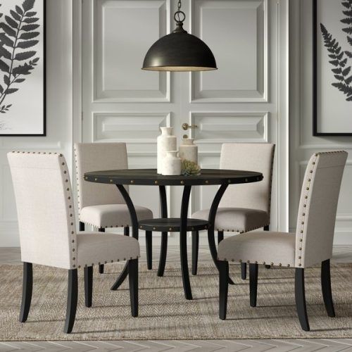 Caira Black 5 Piece Round Dining Sets With Upholstered Side Chairs (Photo 17 of 20)