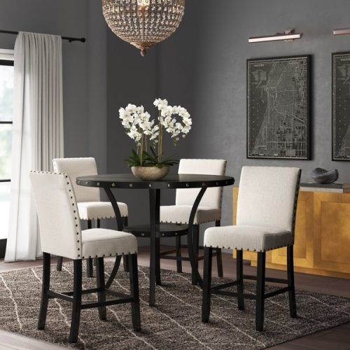Caira Black 5 Piece Round Dining Sets With Upholstered Side Chairs (Photo 3 of 20)