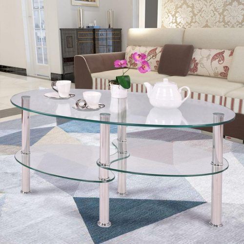 Furniture Of America Crescent Dark Cherry Glass Top Oval Coffee Tables (Photo 16 of 20)