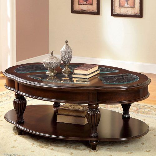 Furniture Of America Crescent Dark Cherry Glass Top Oval Coffee Tables (Photo 9 of 20)