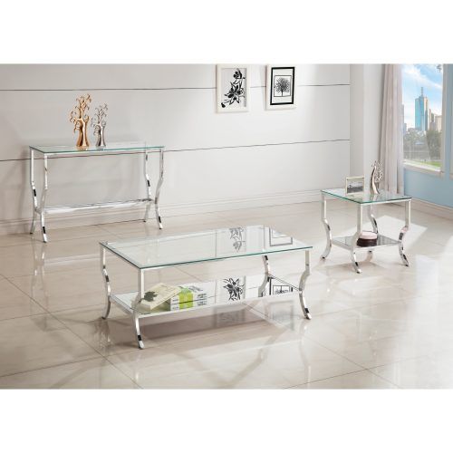 Contemporary Chrome Glass Top And Mirror Shelf Coffee Tables (Photo 2 of 20)