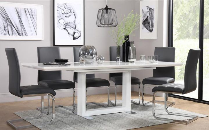 2024 Popular White High Gloss Dining Tables 6 Chairs