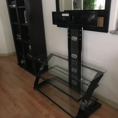 Whalen Furniture Black Tv Stands For 65" Flat Panel Tvs With Tempered Glass Shelves (Photo 12 of 20)