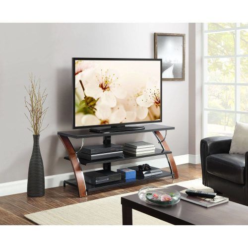 Whalen Furniture Black Tv Stands For 65" Flat Panel Tvs With Tempered Glass Shelves (Photo 1 of 20)