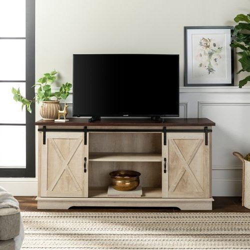 Modern Farmhouse Style 58" Tv Stands With Sliding Barn Door (Photo 1 of 20)