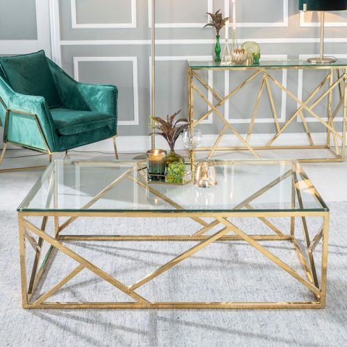 Geometric Glass Top Gold Coffee Tables (Photo 1 of 20)