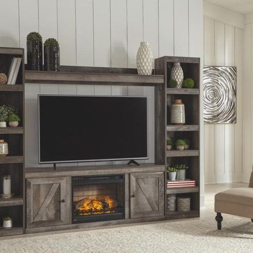 Modern Farmhouse Fireplace Credenza Tv Stands Rustic Gray Finish (Photo 12 of 20)