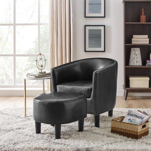 Faux Leather Barrel Chair And Ottoman Sets (Photo 16 of 20)