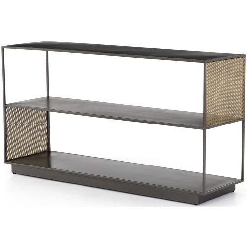Gunmetal Perforated Brass Media Console Tables (Photo 13 of 20)